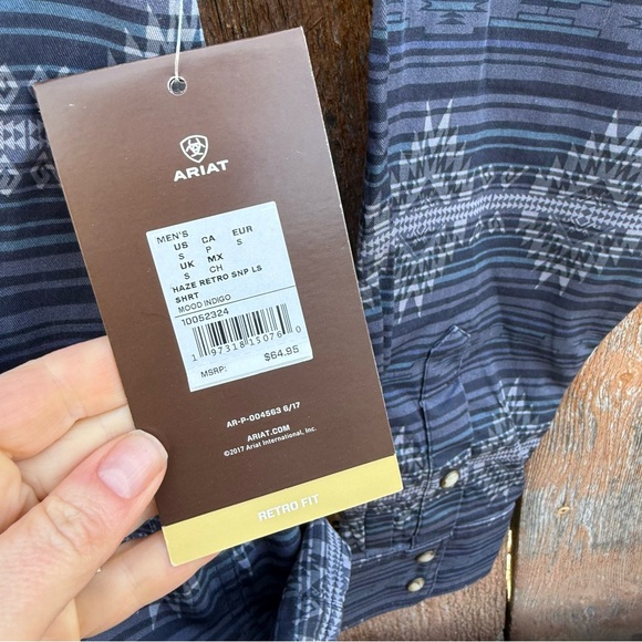 Ariat Men's Navy Muir Woods Dipsea Trail Haze Retro Fit Snap Shirt Small NWT - Picture 10 of 12